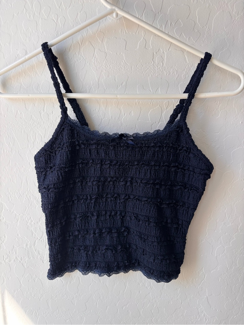 No Boundaries Navy Textured Lace-Trim Camisole